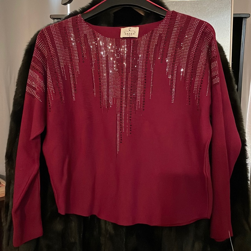 Scoop neck Rhinestone Sweater